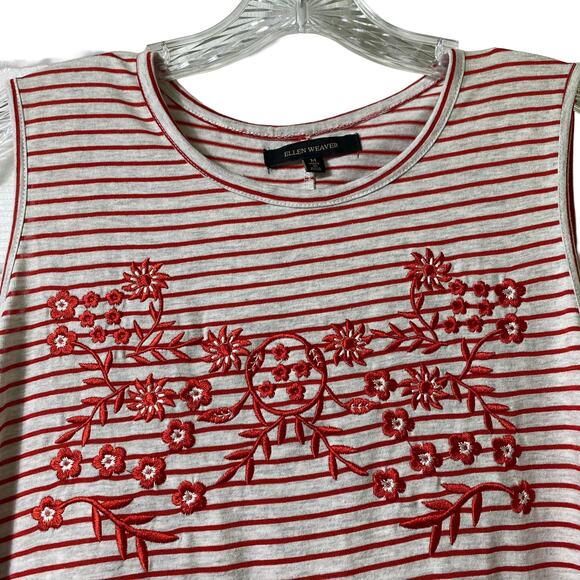 Ellen Weaver Red Striped Embroidered Tank Dress Sz M (2569) - Picture 4 of 7